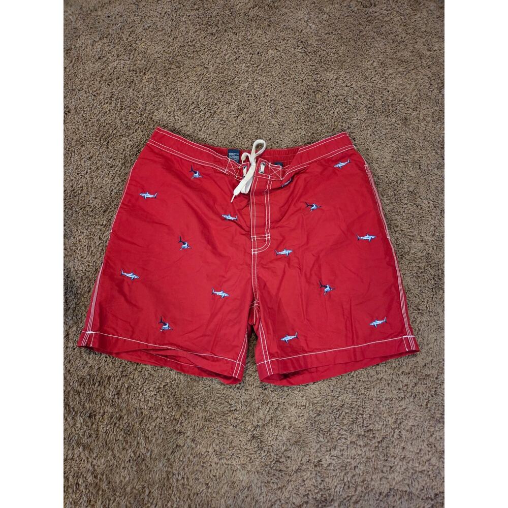 polo ralph lauren 6 inch embroidered shark swim trunks red blue L